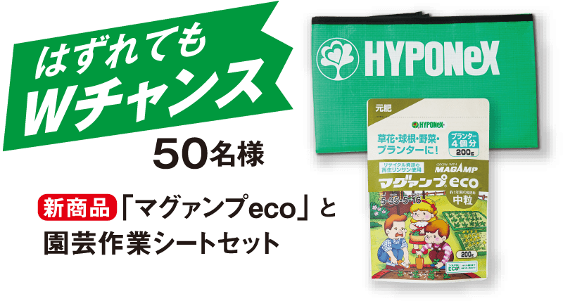 はずれてもWチャンス 50名様 新商品 「マグァンプeco」と園芸作業シートセット